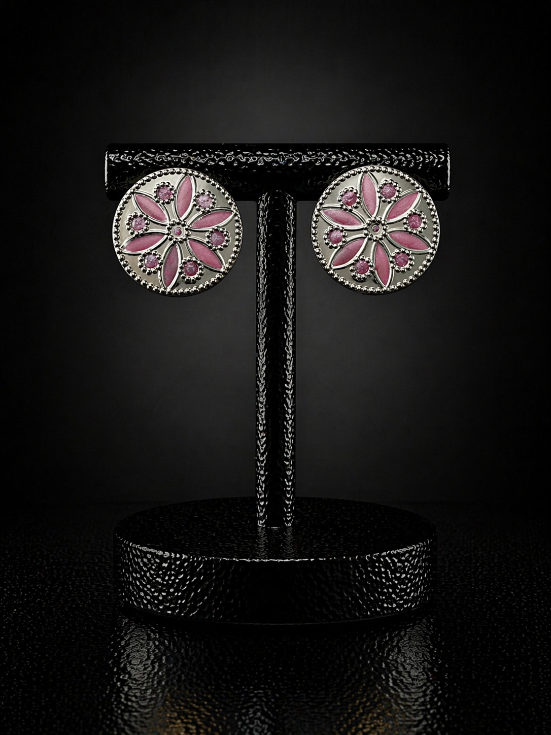 Floral Round Statement Stud Earrings
